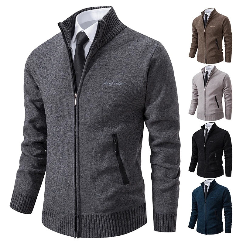 Men’s Stand-Collar Zip Knit Cardigan – Thick, Warm, Everyday Layer