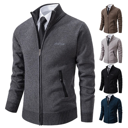 Men’s Stand-Collar Zip Knit Cardigan – Thick, Warm, Everyday Layer