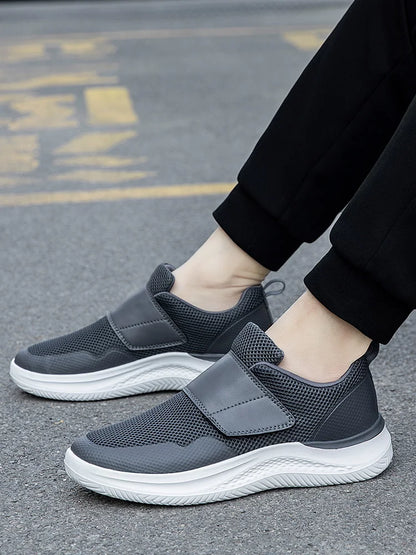 Men’s Wide Fit Walking Shoes – Adjustable Comfort Sneakers – Black – 46