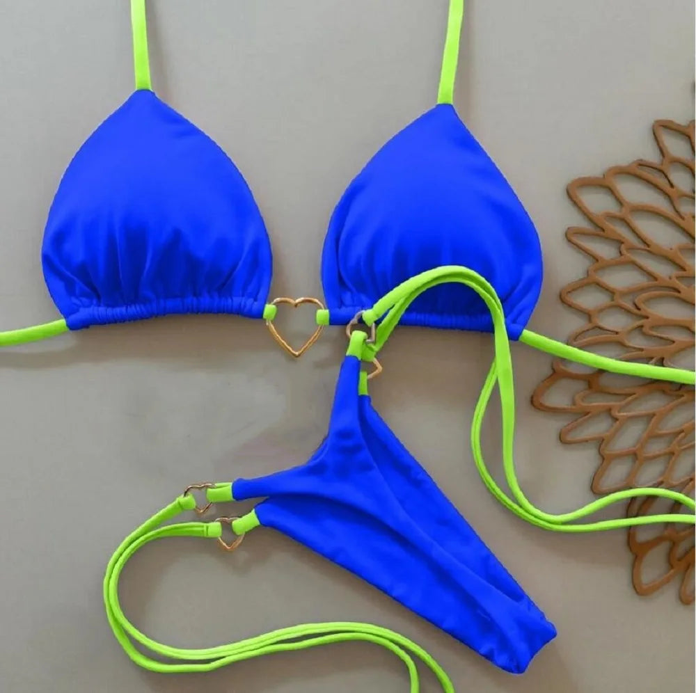 Halter Solid Triangle Bikini Set