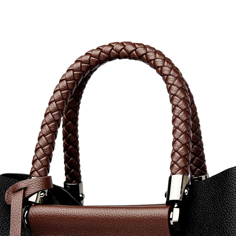 Elegant Pattern Tote – Kangaroo Brown Shoulder Handbag with Braided Handle