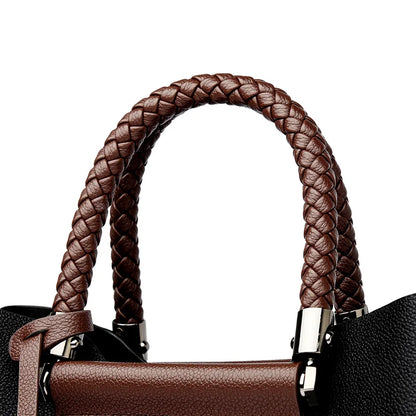 Elegant Pattern Tote – Kangaroo Brown Shoulder Handbag with Braided Handle