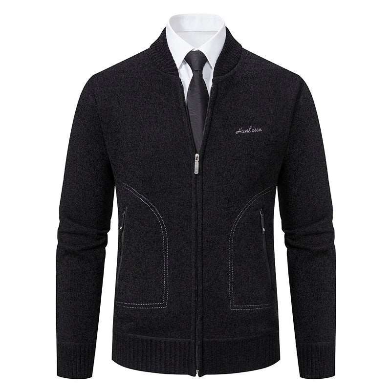 Men’s Stand-Collar Zip Knit Cardigan – Thick, Warm, Everyday Layer