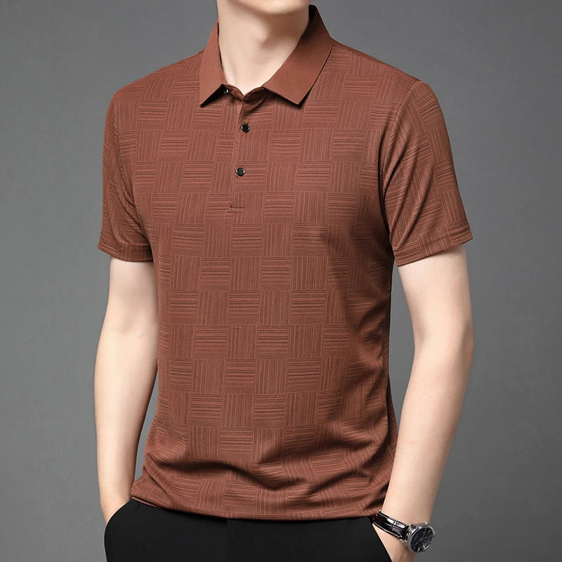 Men’s Printed Short Sleeve Polo Shirt – Breathable Textured Knit, Casual Business Fit (S–4XL)