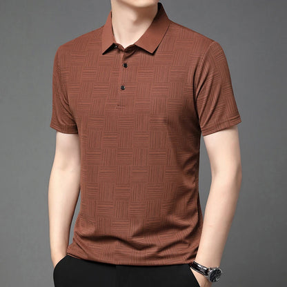 Men’s Printed Short Sleeve Polo Shirt – Breathable Textured Knit, Casual Business Fit (S–4XL)