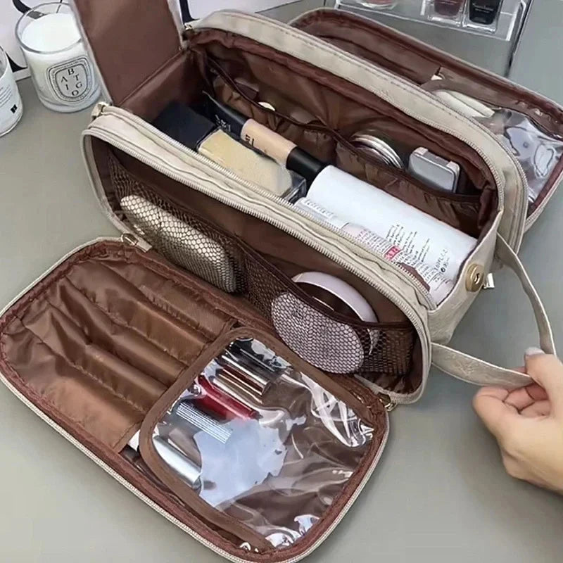 Large Travel Makeup Organizer Bag – Double Zipper Storage