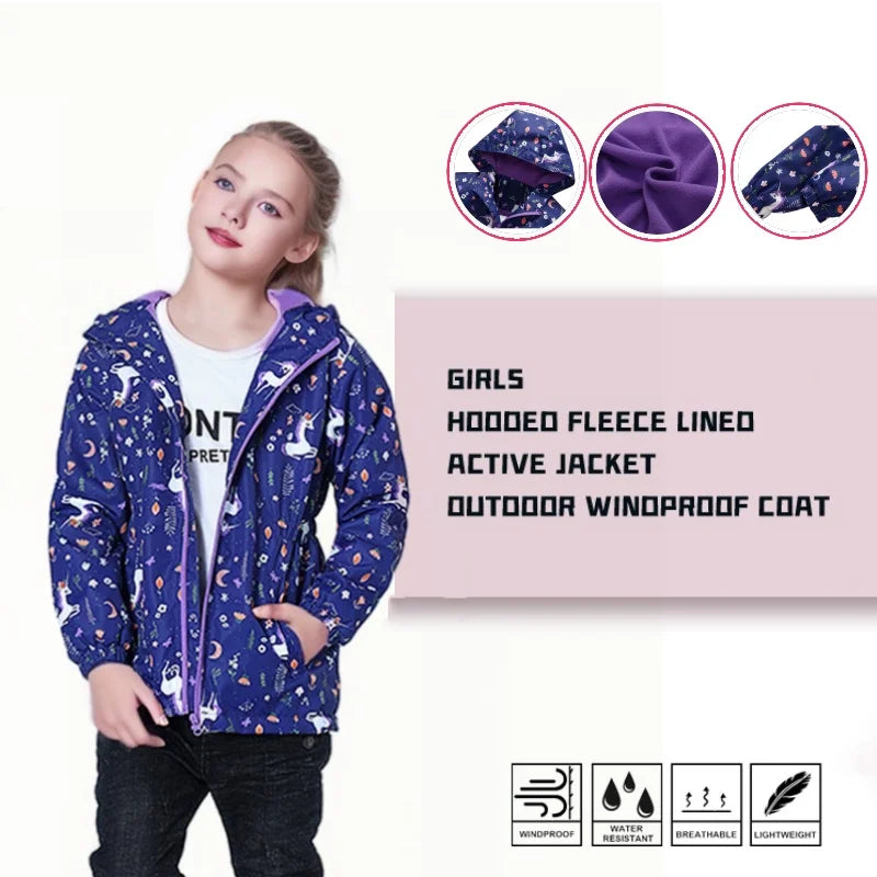 Girls' Polar Fleece Hooded Winter Jacket