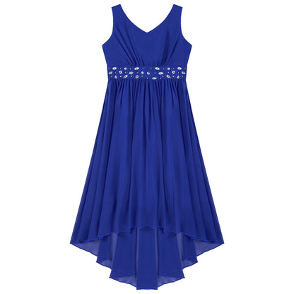 Girls’ Beaded Hi-Low Chiffon Dress – Flower Girl & Party