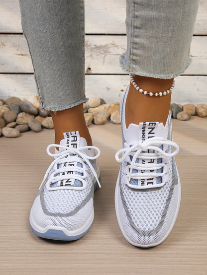 Women’s Lightweight Patchwork Lace-Up Sneakers – Casual Travel Walking Shoes