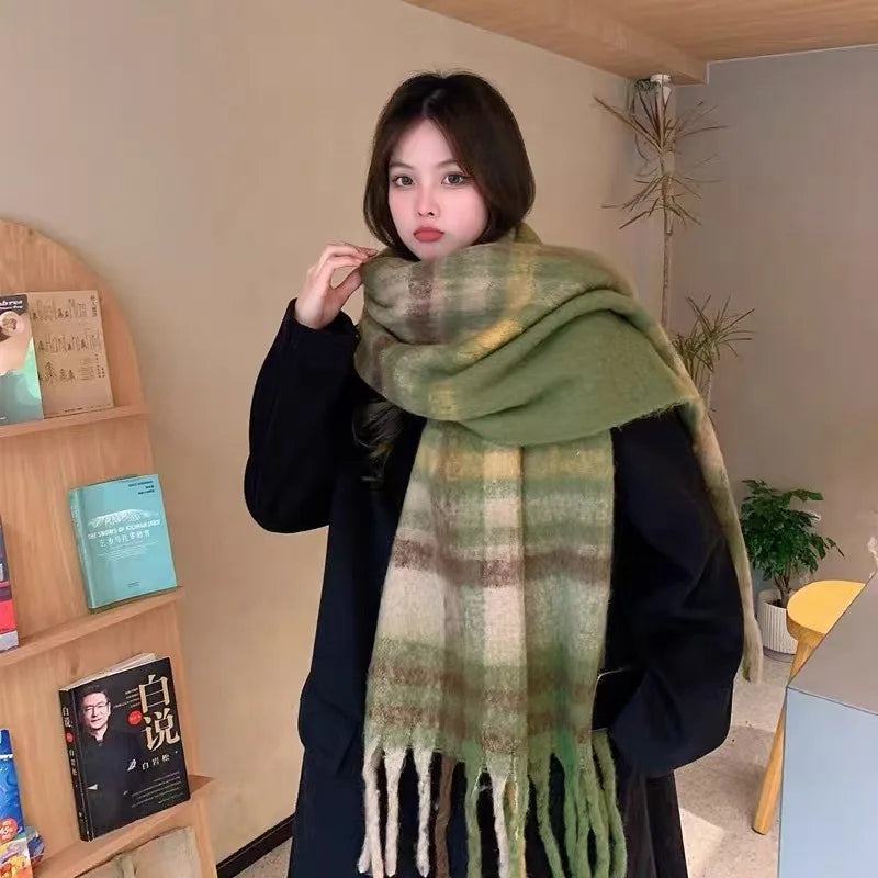 Women’s Brushed Check Winter Scarf – Soft Oversized Travel Wrap