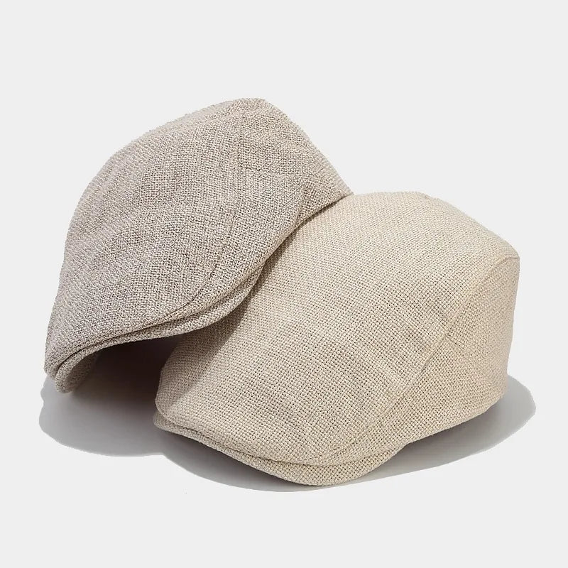 Men’s Adjustable Linen Flat Cap – Textured Casual Style