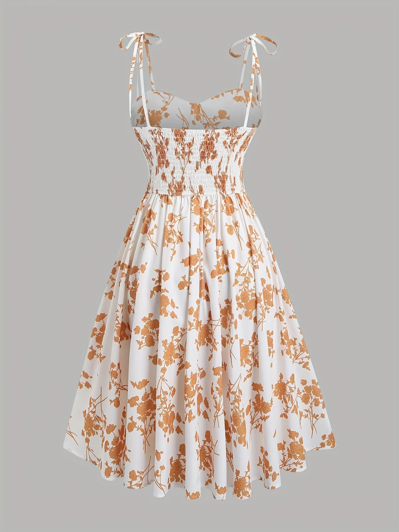 Women’s Floral A-Line Bow-Tie Dress – Sweetheart Neck, Adjustable Straps