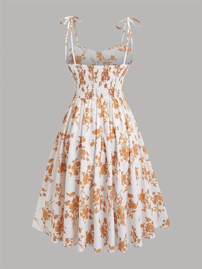 Women’s Floral A-Line Bow-Tie Dress – Sweetheart Neck, Adjustable Straps