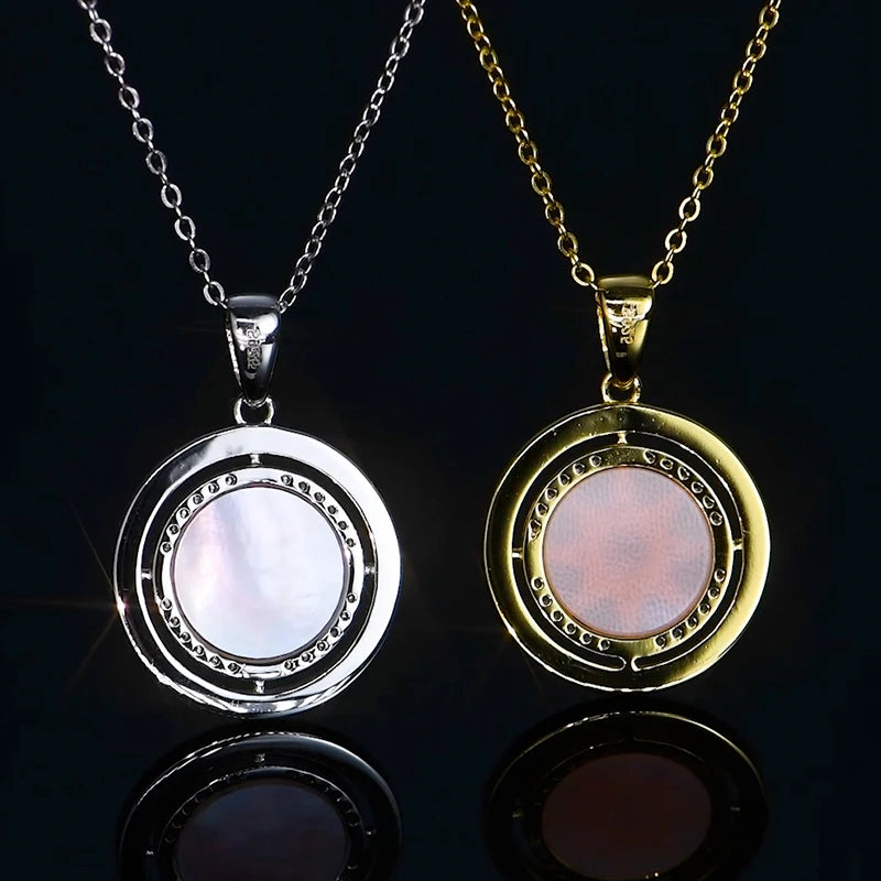 Women’s Sterling Silver Compass Necklace – 6.5mm Cubic Zirconia Pendant