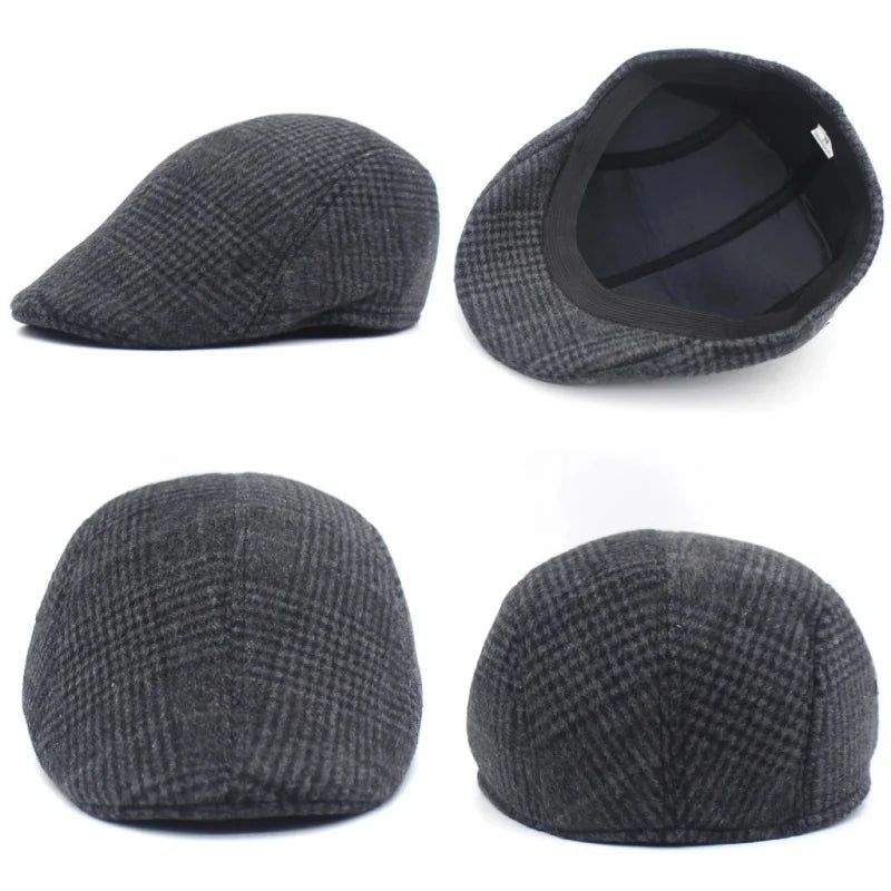 Men’s Plaid Newsboy Cap – Warm, Casual, One Size