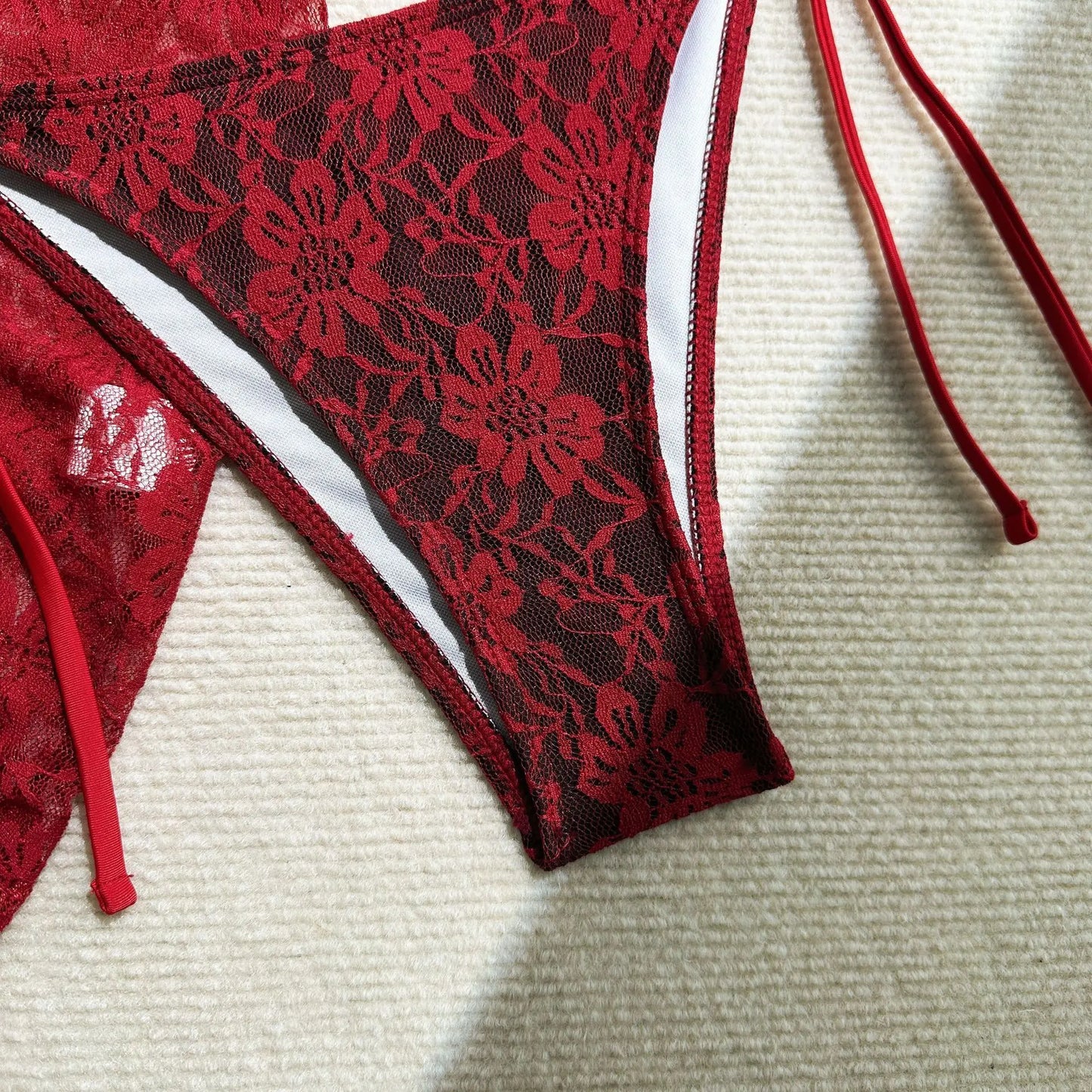 Women’s Lace Triangle Bikini Set with Cover-Up – 3 Piece