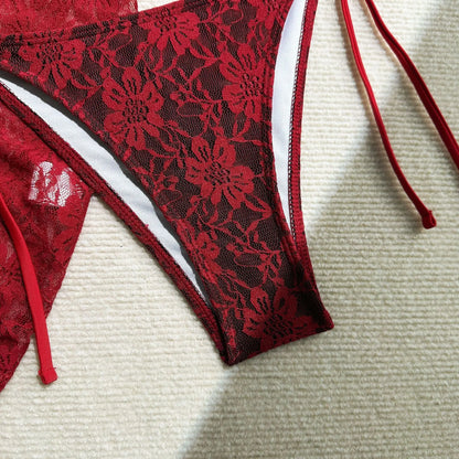 Women’s Lace Triangle Bikini Set with Cover-Up – 3 Piece