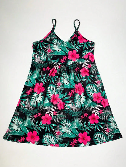 Tropical Print V-Neck Sundress