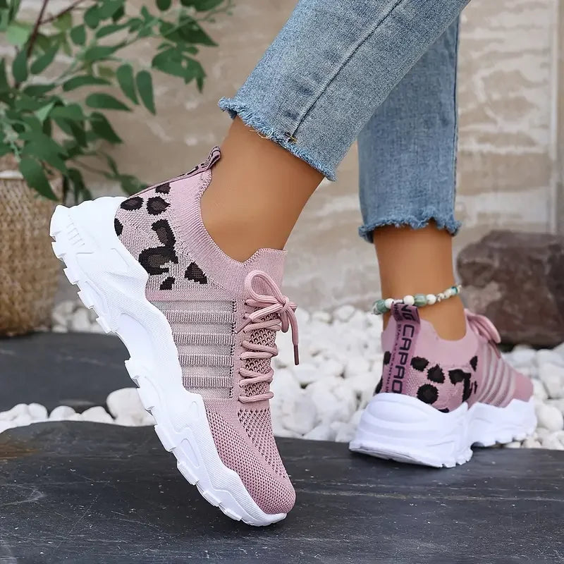 Women's peek-a-boo mesh Leopard print sneakers