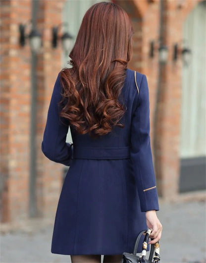 Women’s Wool-Blend Double-Breasted Coat – Classic Long Peacoat