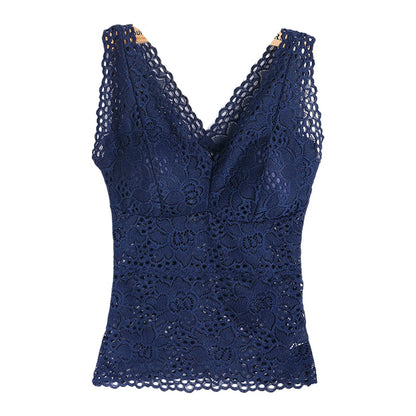Women’s Lace V-Neck Tank Top – Soft Stretch Bralette Style