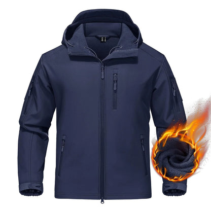 Men’s Waterproof Softshell Fleece Jacket – Hooded, Multi-Pocket, Outdoor Ready