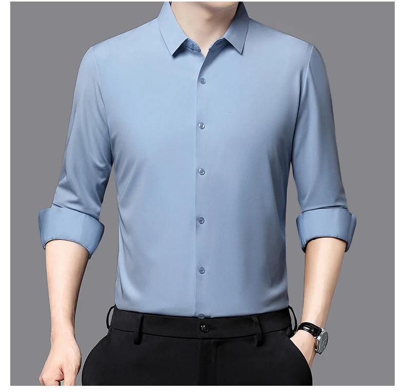 Men’s Ultra-Stretch Long-Sleeve Shirt – Silky Feel, Smart Casual Fit