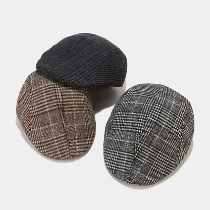 Men’s Plaid Newsboy Cap – Warm, Casual, One Size