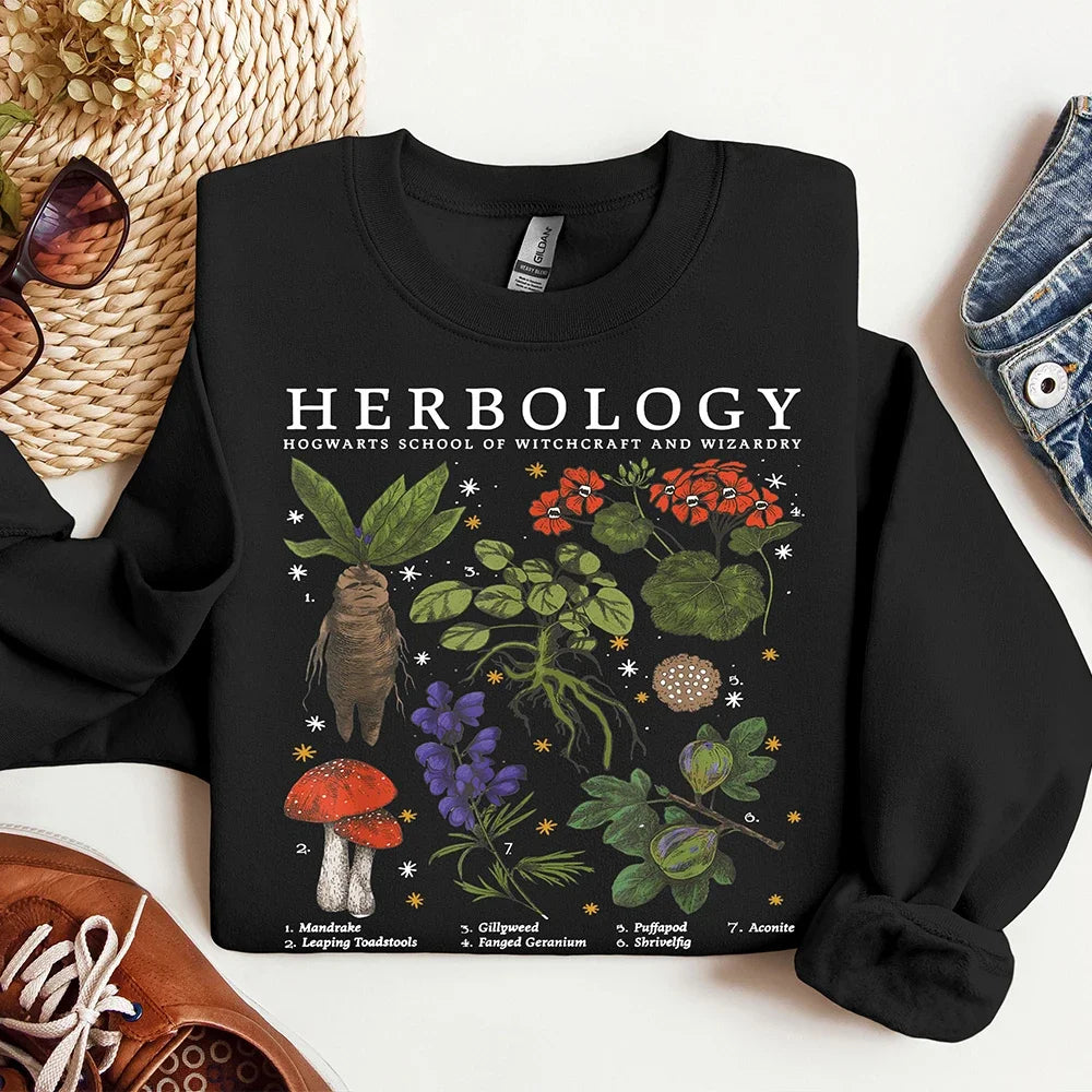 Women's Botanical Graphic Sweatshirt – Retro Academia Pullover – black2 – Xxxl