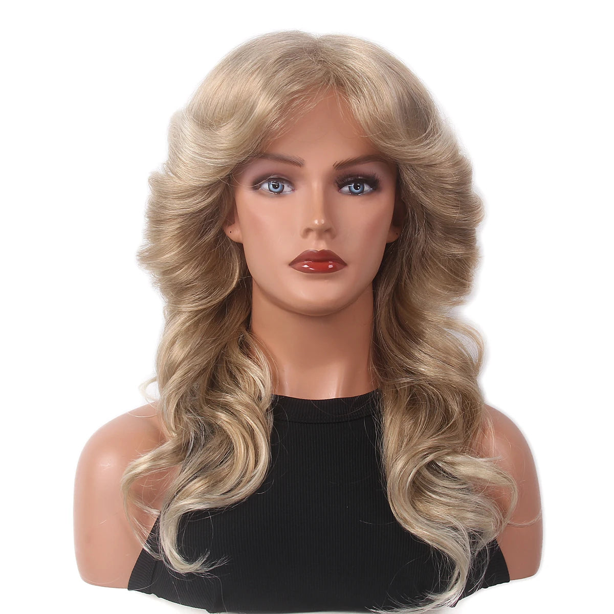 Women’s 70s Feathered Blonde Wig – Farrah Fawcett Style Disco Hair – Brown – 22inches