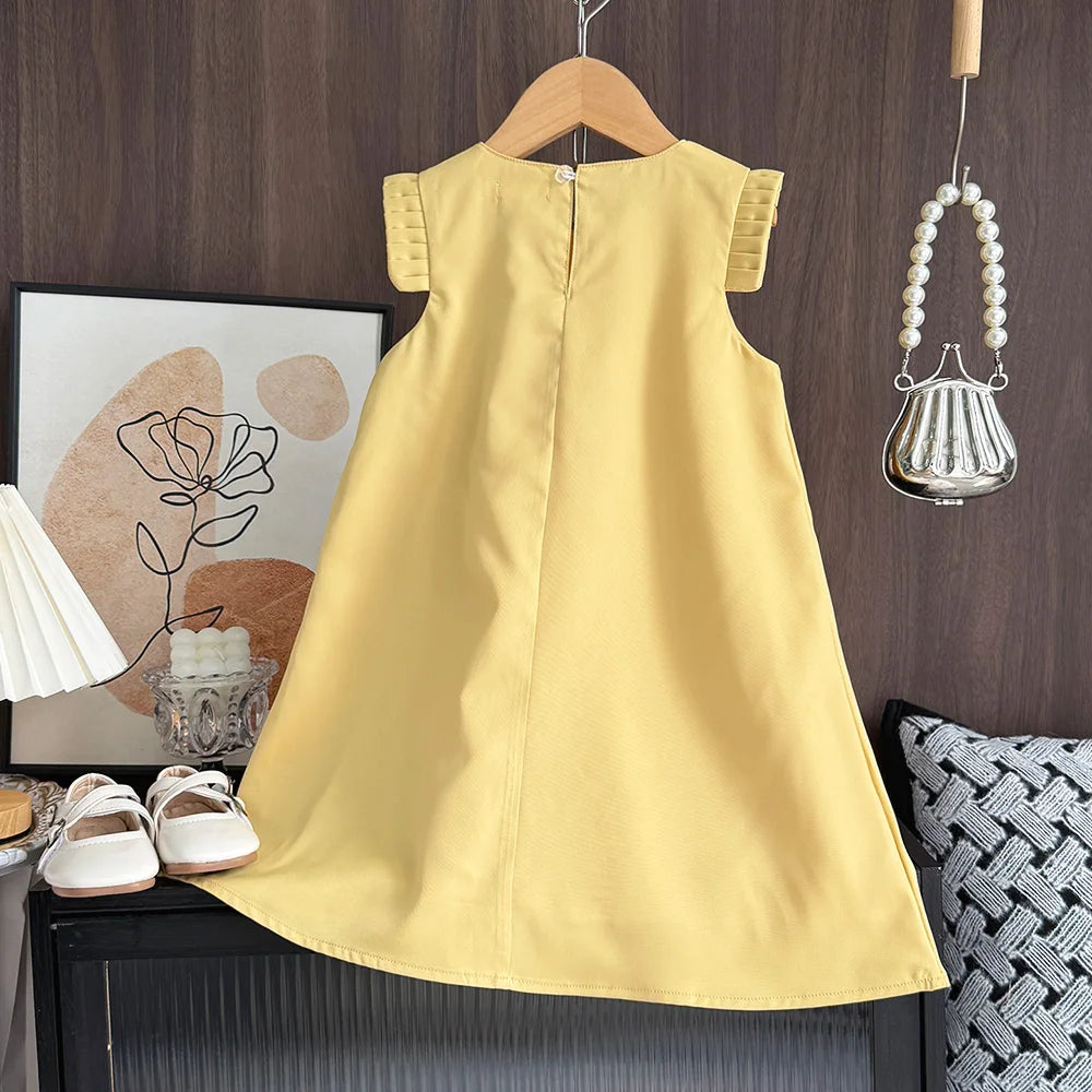 Girls’ 3D Flower A-Line Dress – Sleeveless, Knee Length