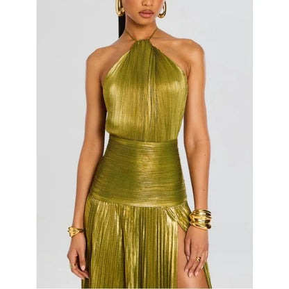 Women’s Halter Evening Gown – Floor-Length, High-Slit Elegance