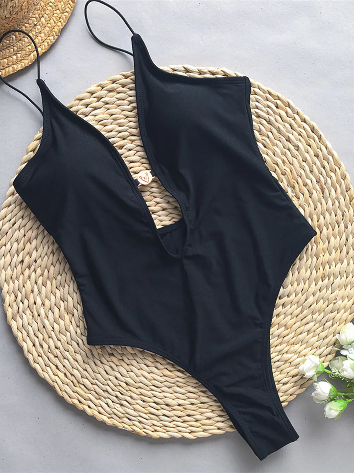 Women’s Deep V Cut-Out One-Piece Swimsuit – High Leg Fit