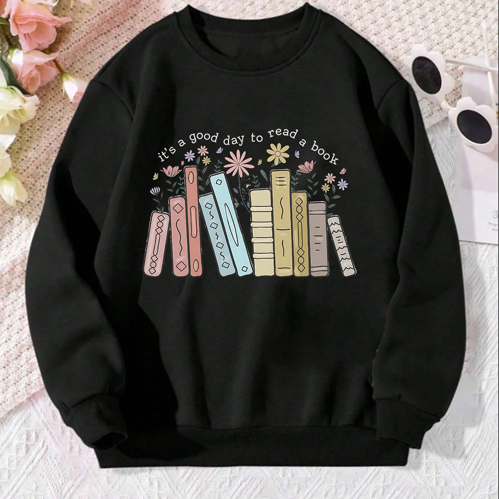 Women's "good Day to Read a Book" Sweatshirt – Cozy Reader Pullover – Black – XXL