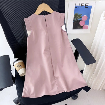 Girls’ 3D Flower A-Line Dress – Sleeveless, Knee Length