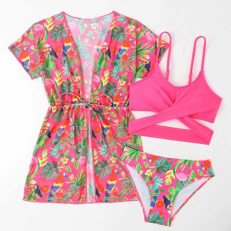Girls 3-Piece Swimsuit Set — Bikini, Briefs and Cover-Up