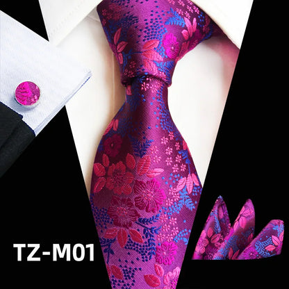 Men’s Floral Necktie Set – Tie, Pocket Square & Cufflinks