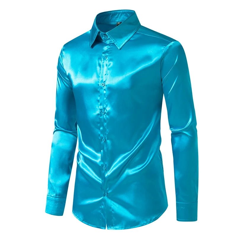 Men’s Satin Dress Shirt – Long Sleeve Formal Button Down