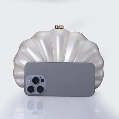 Shell Clutch Evening Bag – Beaded Handle, Formal Elegance
