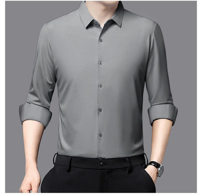 Men’s Ultra-Stretch Long-Sleeve Shirt – Silky Feel, Smart Casual Fit