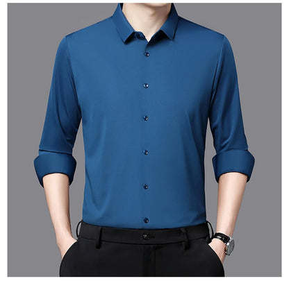 Men’s Ultra-Stretch Long-Sleeve Shirt – Silky Feel, Smart Casual Fit