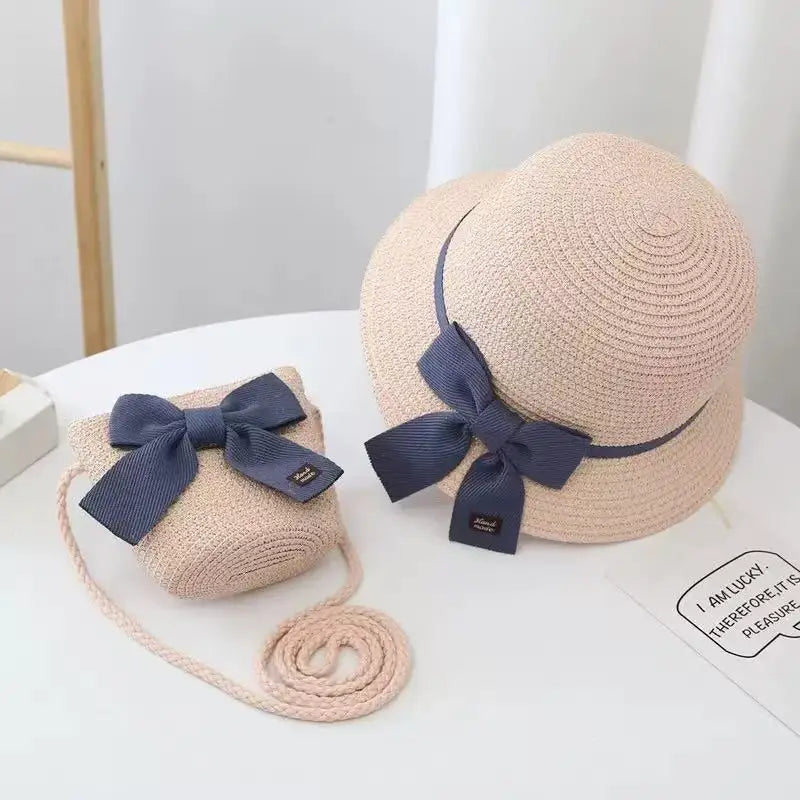 Kids Straw Hat & Bag Set – Summer Bow Sun Hat with Matching Crossbody Purse