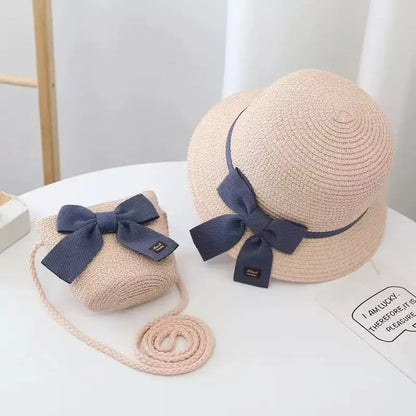 Kids Straw Hat & Bag Set – Summer Bow Sun Hat with Matching Crossbody Purse