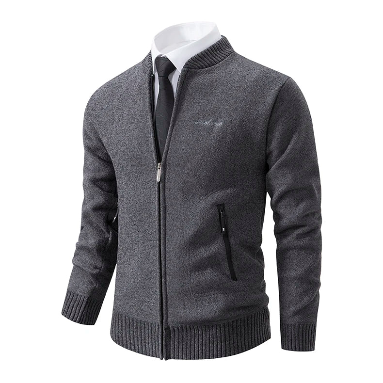 Men’s Stand-Collar Zip Knit Cardigan – Thick, Warm, Everyday Layer