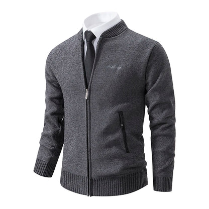 Men’s Stand-Collar Zip Knit Cardigan – Thick, Warm, Everyday Layer