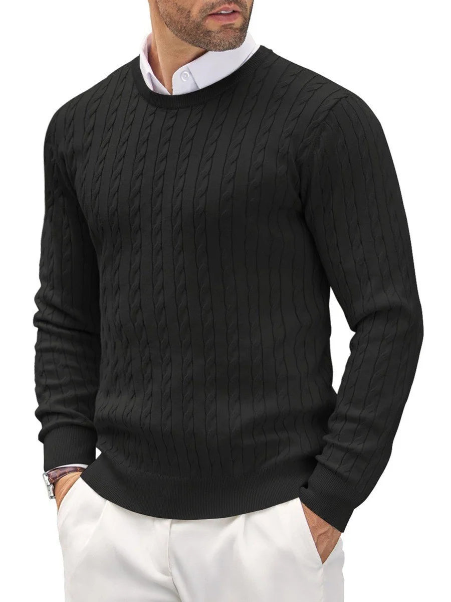 Men’s Cable Knit Pullover Sweater – Classic Crew Neck