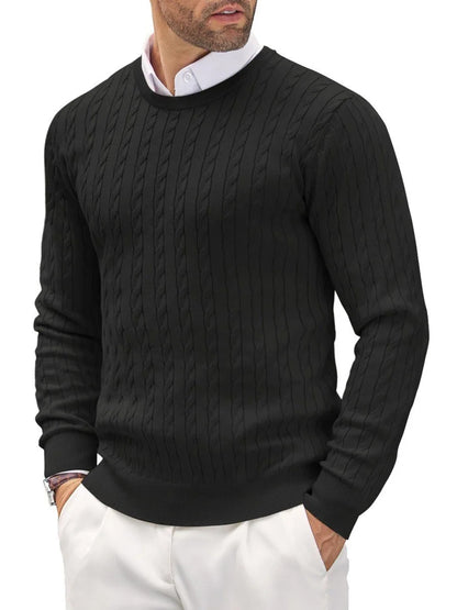 Men’s Cable Knit Pullover Sweater – Classic Crew Neck