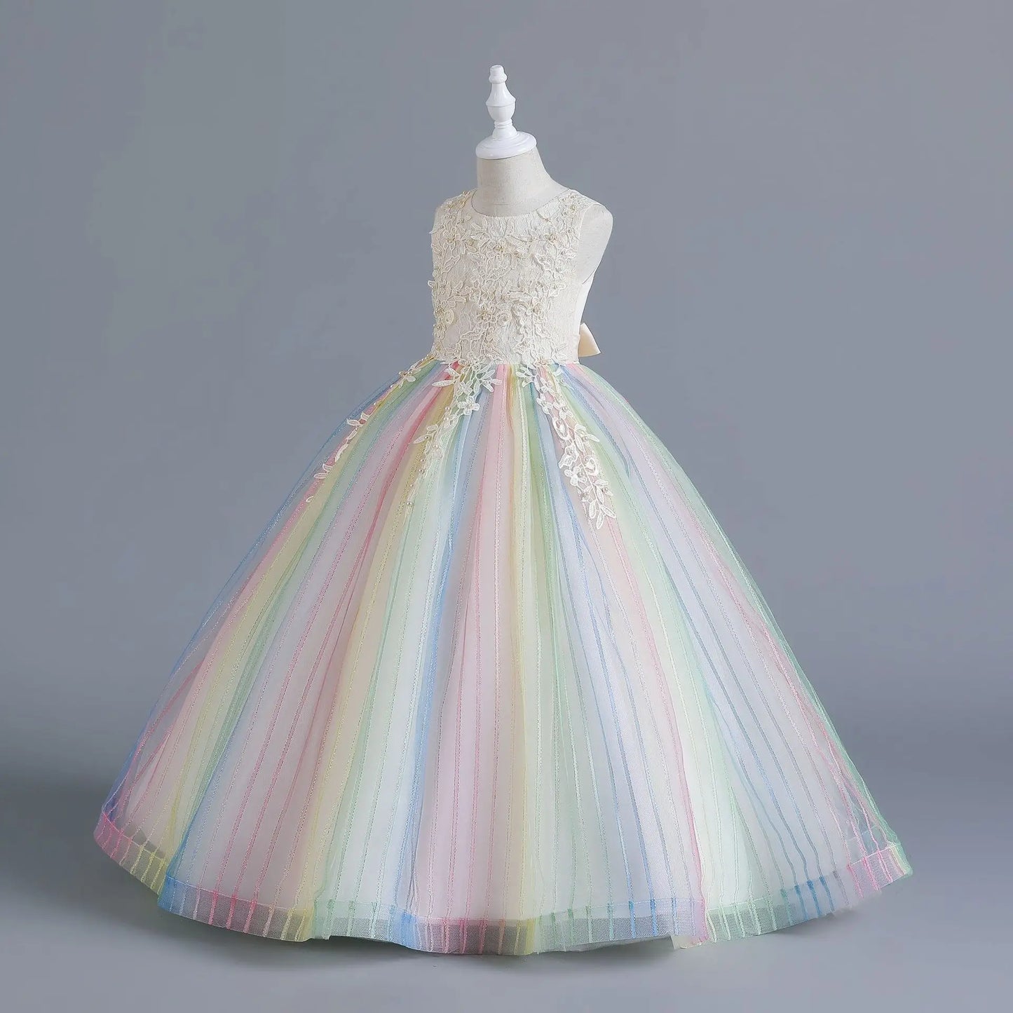 Girls’ Rainbow Tulle Formal Gown