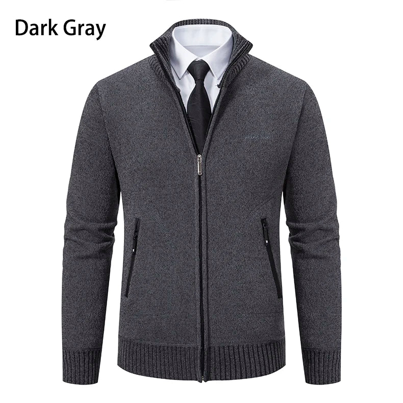 Men’s Stand-Collar Zip Knit Cardigan – Thick, Warm, Everyday Layer