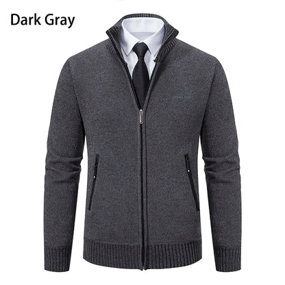 Men’s Stand-Collar Zip Knit Cardigan – Thick, Warm, Everyday Layer